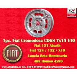 1 pc. wheel Fiat Cromodora CD68 7x15 ET0 4x98 silver 124 Coupe, Spider, 125, 131, 132