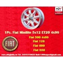 1 Stk Felge Fiat Minilite 5x12 ET20 4x98 silver/diamond cut 126, 600, 850