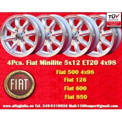 4 Stk Felgen Fiat Minilite 5x12 ET20 4x98 silver/diamond cut 126, 600, 850
