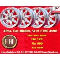 4 pcs. jantes Fiat Minilite 5x12 ET20 4x98 silver/diamond cut 126, 600, 850