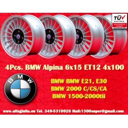 4 pz. cerchi BMW Alpina 6x15 ET12 4x100 silver/black 1500-2000tii, 1502-2002tii, 3 E21, E30