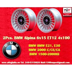 2 pz. cerchi BMW Alpina 6x15 ET12 4x100 silver/black 1500-2000tii, 1502-2002tii, 3 E21, E30