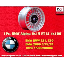 BMW Alpina 6x15 ET12 4x100 silver/black 1500-2000tii, 1502-2002tii, 3 E21, E30 cerchio jante llanta felge wheel