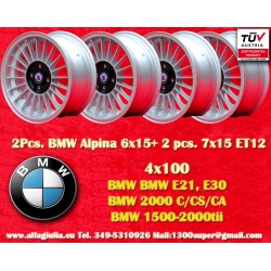 BMW Alpina 6x15 ET12 7x15 ET12 4x100 silver/black 1500-2000tii, 1502-2002tii, 3 E21, E30 cerchi wheels llantas jantes felgen