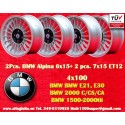 4 pcs. wheels BMW Alpina 6x15 ET12 7x15 ET12 4x100 silver/black 1500-2000tii, 1502-2002tii, 3 E21, E30