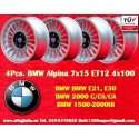 4 pcs. wheels BMW Alpina 7x15 ET12 4x100 silver/black 1500-2000tii, 1502-2002tii, 3 E21, E30