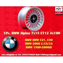 BMW Alpina 7x15 ET12 4x100 silver/black 1500-2000tii, 1502-2002tii, 3 E21, E30 cerchi wheel jante llanta felge