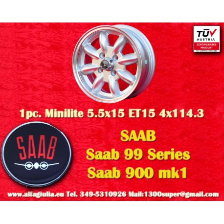 Saab Minilite 5.5x15 ET15 4x114.3 silver/diamond cut MBG, TR2-TR6 cerchio llanta wheel jante Felge