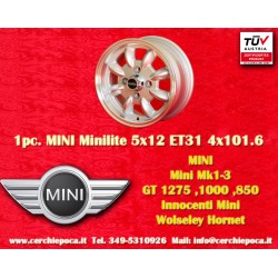 1 ud. llanta Mini Minilite 5x12 ET31 4x101.6 silver/diamond cut Mini Mk1-3, 850, 1000, 1275 GT