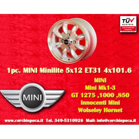 Mini Minilite 5x12 ET31 4x101.6 silver/diamond cut Mini Mk1-3, 850, 1000, 1275 GT cerchio wheel jante llanta felge