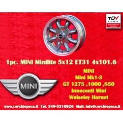 1 ud. llanta Mini Minilite 5x12 ET31 4x101.6 anthracite/diamond cut Mini Mk1-3, 850, 1000, 1275 GT