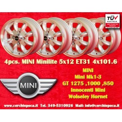 Mini Minilite 5x12 ET31 4x101.6 silver/diamond cut Mini Mk1-3, 850, 1000, 1275 GT cerchi wheels llantas felgen jantes