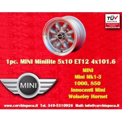 1 pc. jante Mini Minilite 5x10 ET12 4x101.6 silver/diamond cut Mini Mk1-3, 850, 1000