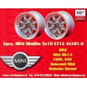 2 pcs. wheels Mini Minilite 5x10 ET12 4x101.6 silver/diamond cut Mini Mk1-3, 850, 1000