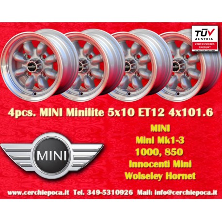 Mini Minilite 5x10 ET12 4x101.6 silver/diamond cut Mini Mk1-3, 850, 1000 cerchi wheels jantes llantas felgen