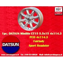 Datsun Minilite 5.5x15 ET15 4x114.3 silver/diamond cut MBG, TR2-TR6 cerchio wheel jante llanta felge