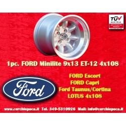 1 pc. wheel Ford Minilite 9x13 ET-12 4x108 silver/diamond cut Escort Mk1-2, Capri, Cortina