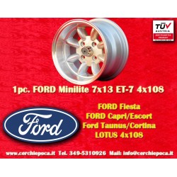 Felge Ford Minilite 7x13 ET-7 4x108 silver/diamond cut Escort Mk1-2, Capri, Cortina