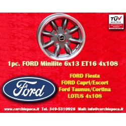 1 pc. jante Ford Minilite 6x13 ET16 4x108 anthracite/diamond cut Escort Mk1-2, Capri, Cortina