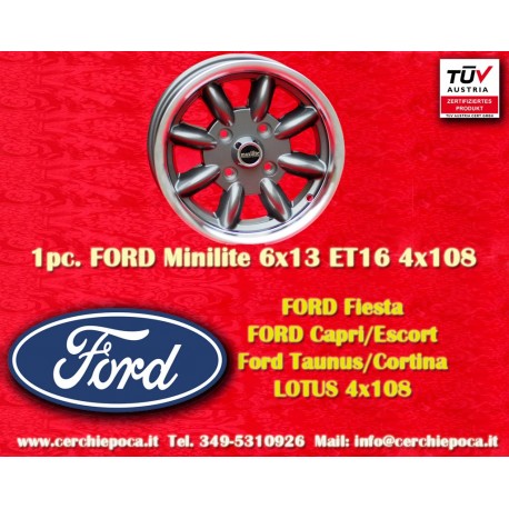 jante Ford Minilite 6x13 ET16 4x108 anthracite/diamond cut Escort Mk1-2, Capri, Cortina