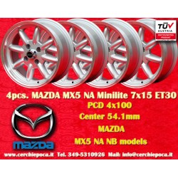 Mazda Minilite 7x15 ET30 4x100 silver/diamond cut MX5 NA, NB cerchi wheels jantes felgen llantas