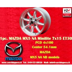 Mazda Minilite 7x15 ET30 4x100 silver/diamond cut MX5 NA, NB cerchio wheel jante felge llanta