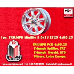 1 pc. wheel Triumph Minilite 5.5x13 ET25 4x95,25 silver/diamond cut Spitfire, TR7, Herald, GT6, Vitesse