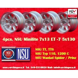 NSU Minilite 7x13 ET-7 5x130 silver/diamond cut NSU  TT TTS, 110, 1200C, Wankelspider   Honda S 800 only ba cerchi wheels jantes