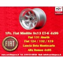 1 ud. llanta Fiat Minilite 8x13 ET-6 4x98 silver/diamond cut 124 Spider, Coupe, X1 9