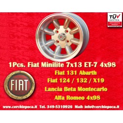 Fiat Minilite 7x13 ET-7 4x98 silver/diamond cut 124 Berlina, Coupe, Spider, 125, 131 wheel jante cerchio felgen llanta 