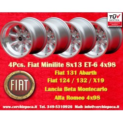 4 pcs. jantes Fiat Minilite 8x13 ET-6 4x98 silver/diamond cut 124 Spider, Coupe, X1 9