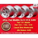 4 pz. cerchi Fiat Minilite 8x13 ET-6 4x98 silver/diamond cut 124 Spider, Coupe, X1 9