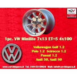 Volkswagen Minilite 7x13 ET5 4x100 silver/diamond cut 1502-2002tii, 3 E21  cerchio wheel jante felge llanta