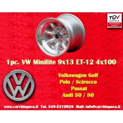 Volkswagen Minilite 9x13 ET-12 4x100 silver/diamond cut 1502-2002 tii, 3 E21 only back axle cerchio wheel jante felge llanta