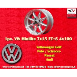 1 pc. wheel Volkswagen Minilite 7x15 ET5 4x100 silver/diamond cut 1502-2002, 1500-2000tii, 2000C CA CS, 3 E21, E30