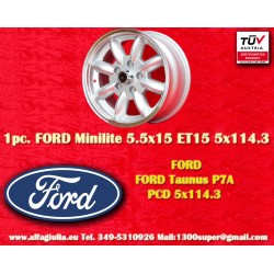 1 pc. wheel Ford Minilite 5.5x15 ET20 5x114.3 silver/diamond cut 120, P1800, PV444 544