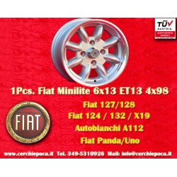 1 pc. jante Fiat Minilite 6x13 ET13 4x98 silver/diamond cut 124 Berlina, Coupe, Spider, 125, 127, 131, 132, X1 9, 850