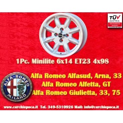 1 pc. wheel Alfa Romeo Minilite 6x14 ET23 4x98 silver/diamond cut 124 Berlina, Coupe, Spider, 125, 127, 128, 131, X1 9