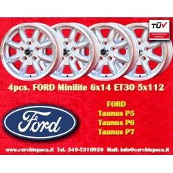 4 pcs. jantes Ford Minilite 6x14 ET30 5x112 silver/diamond cut Consul, Granada, P5, P6, P7, Mercedes 108 109 113 114 115