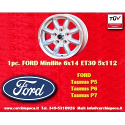 1 pc. jante Ford Minilite 6x14 ET30 5x112 silver/diamond cut Consul, Granada, P5, P6, P7, Mercedes 108 109 113 114 115 1