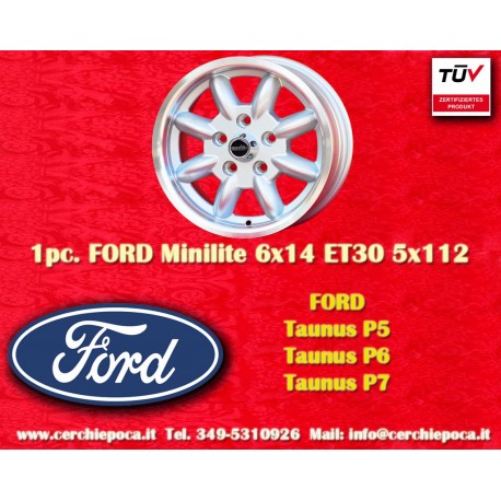 Ford Minilite 6x14 ET30 5x112 silver/diamond cut Consul, Granada, P5, P6, P7, Mercedes 108 109 113 114 115 cerchio wheel jante f