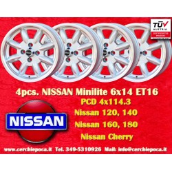 4 pcs. wheels Nissan Minilite 6x14 ET22 4x114.3 silver/diamond cut B,Toyota Corolla,Starlet,Carina