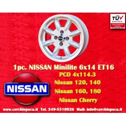 1 pz. cerchio Nissan Minilite 6x14 ET22 4x114.3 silver/diamond cut B,Toyota Corolla,Starlet,Carina