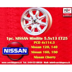 Nissan Minilite 5.5x13 ET25 4x114.3 silver/diamond cut 120 140 160 180 cerchio wheel jante felge llanta 