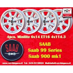 4 pcs. wheels Saab Minilite 6x14 ET22 4x114.3 silver/diamond cut B,Toyota Corolla,Starlet,Carina