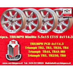 Triumph Minilite 5.5x15 ET15 4x114.3 silver/diamond cut MBG, TR2-TR6 cerchi wheels jantes felgen llantas