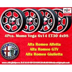 Alfa Romeo Momo Vega 6x14 ET23 4x98 matt black/diamond cut Alfetta, Alfetta GT   GTV, Alfasud, Giulietta cerchi wheels jantes fe