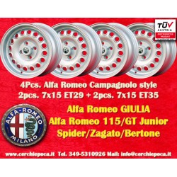 4 pcs. wheels Alfa Romeo Campagnolo 7x15 ET29 7x15 ET35 4x108 silver 105 Coupe, Spider, GTA, GTC, Montreal