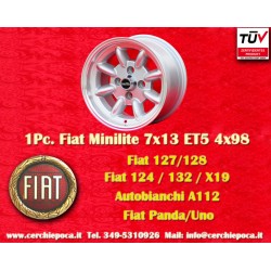 Fiat Minilite 7x13 ET5 4x98 silver/diamond cut 124 Berlina Coupe Spider 125 131 cerchio wheel jante felge llanta