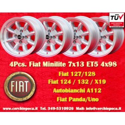 4 Stk Felgen Fiat Minilite 7x13 ET5 4x98 silver/diamond cut 124 Berlina, Coupe, Spider, 125, 131